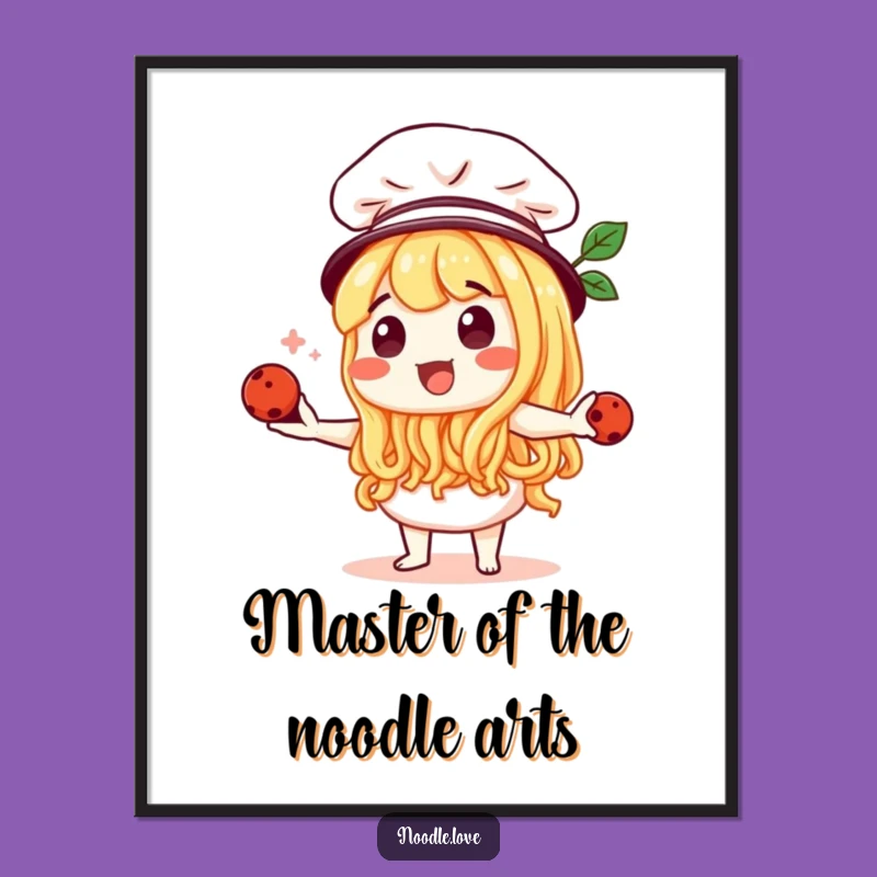 Funny Free Printable Wall Art: Noodle Chef Juggling Meatballs, Downloadable Art