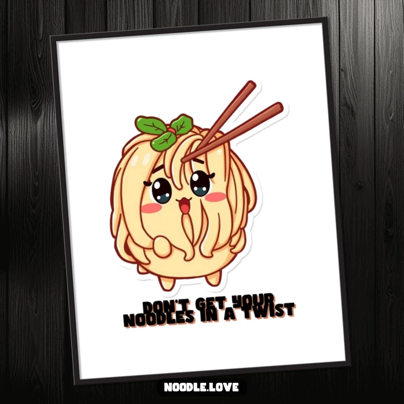 Funny Free Printable Wall Art: Noodle character reacting with surprise to a chopstick tickle. A whimsical downloadable art.