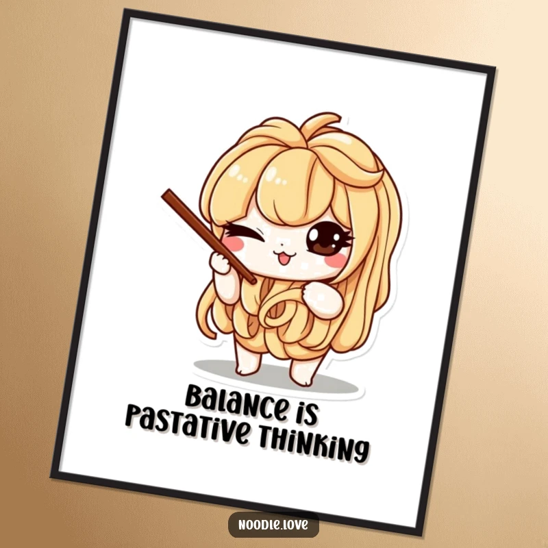 Funny Free Printable Wall Art: A mischievous noodle character winks while balancing tiny chopsticks, adding playful, quirky DIY decor.