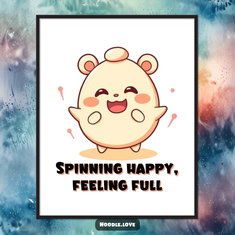 Funny Free Printable Wall Art featuring a cute bao bun spinning with pure, dizzy joy, adding a whimsical touch to your walls.
