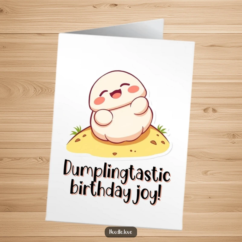 Funny Free Printable Birthday Card: A giggling Kawaii dumpling character joyfully rolling down a grassy hill, pure delight.