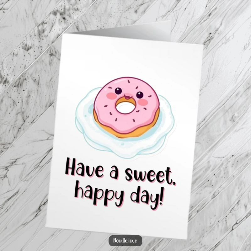 Funny Free Printable Donut Birthday Card, delighted, floating in milk, wishing a truly sweet day.