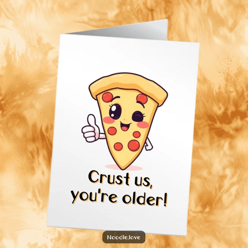 Funny Free Printable Pizza Slice Birthday Card, giving a cheerful thumbs up, ready to celebrate with zest.