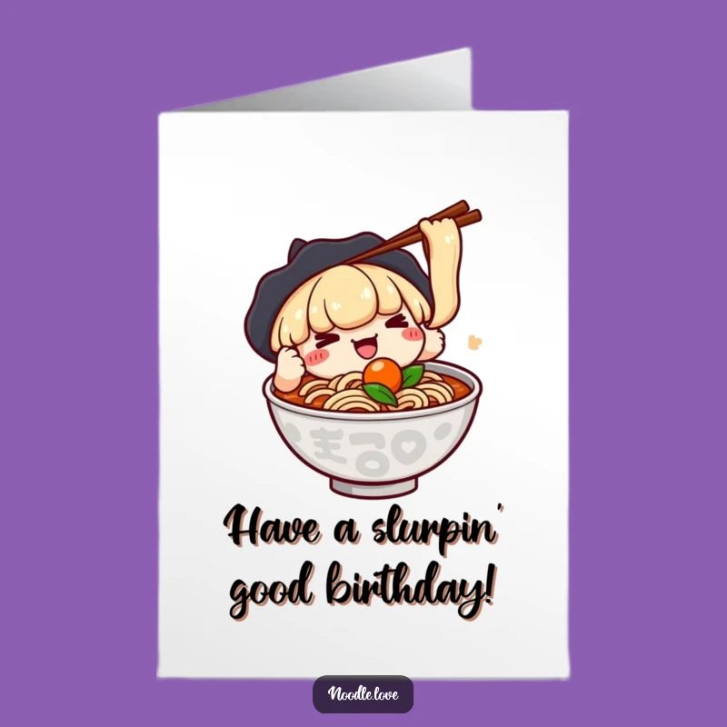 Free Printable Birthday Card: Kawaii Ramen Chase, Funny Downloadable Gift