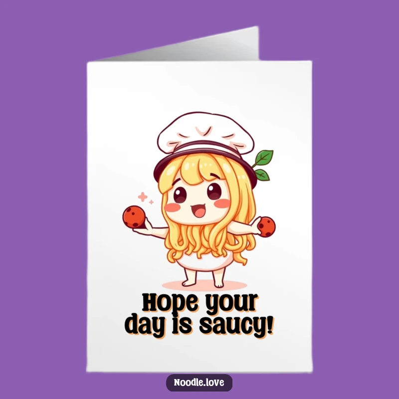 Free Printable Birthday Card: Noodle Chef Juggling, Funny Downloadable Gift for Foodies