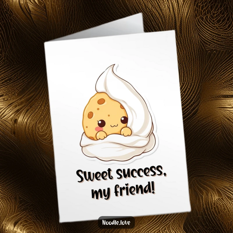 Free Printable Congratulations Card: Mischievous Kawaii cookie hiding behind a dollop of cream, a funny gift.