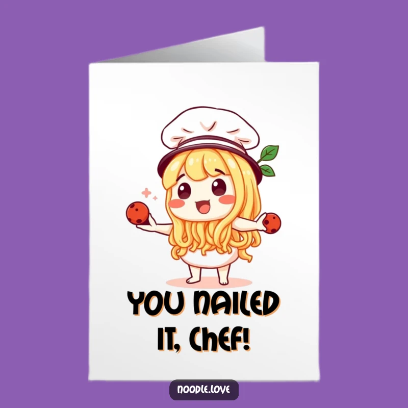 Free Printable Congrats Card: Noodle Chef Juggling, Funny Downloadable Gift