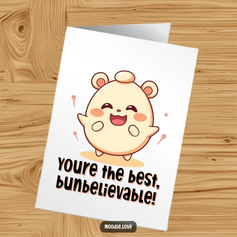 Funny Free Printable Congratulations Card showing a happy bao bun spinning with pure joy, ideal for celebrating any wonderful news.