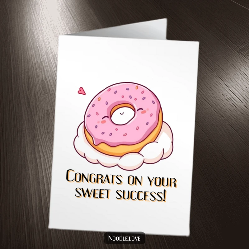Funny Free Printable Congrats Card: Sleepy Kawaii donut character snoozing on a whipped cream cloud, celebrating a peaceful achievement.