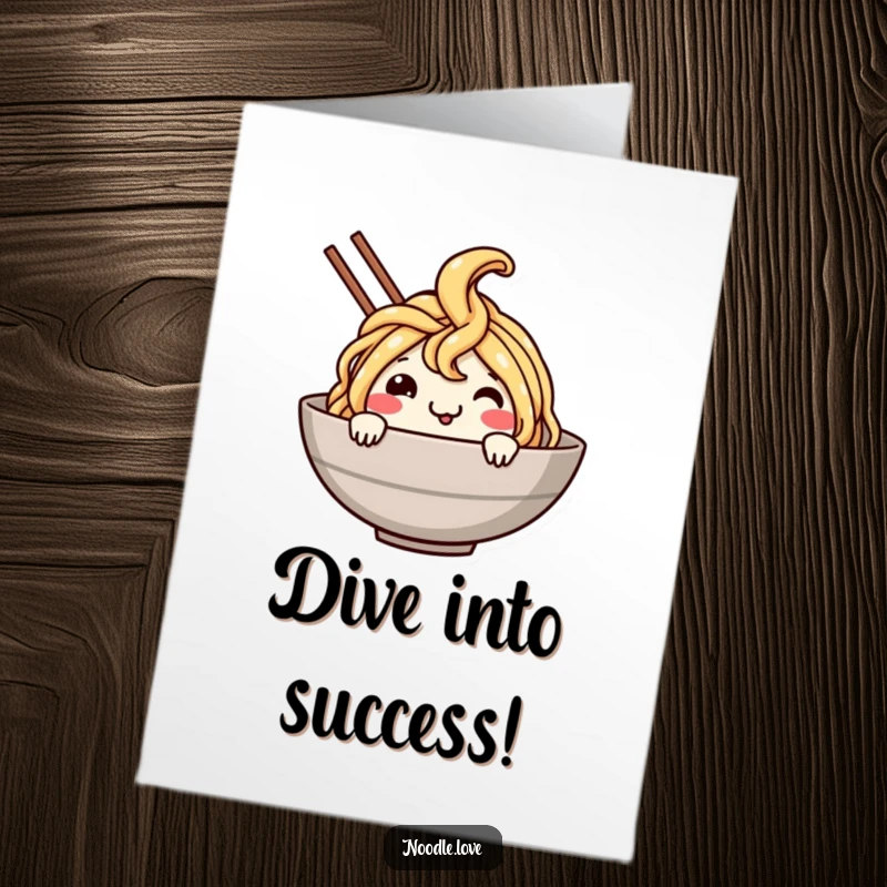 Funny Free Printable Noodle Congratulations Card: A happy noodle face makes a cheerful dive into a bowl, celebrating success.