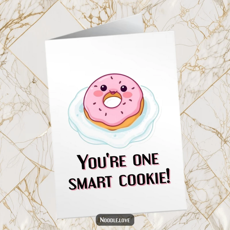 Funny Free Printable Donut Congratulations Card, delighted, floating in milk, celebrating a successful milestone.