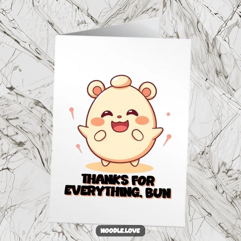 Funny Free Printable Thank You Card of a joyful bao bun spinning happily, offering a cute and funny way to express gratitude.