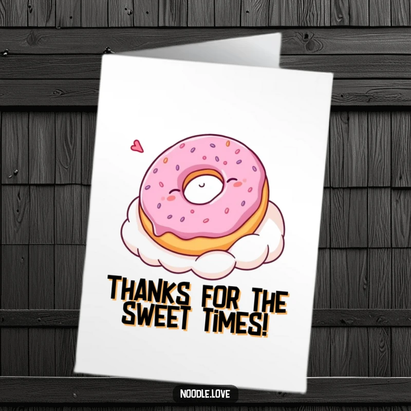 Funny Free Printable Thank You Card: A sleepy Kawaii donut character resting on a cloud, expressing gentle gratitude.