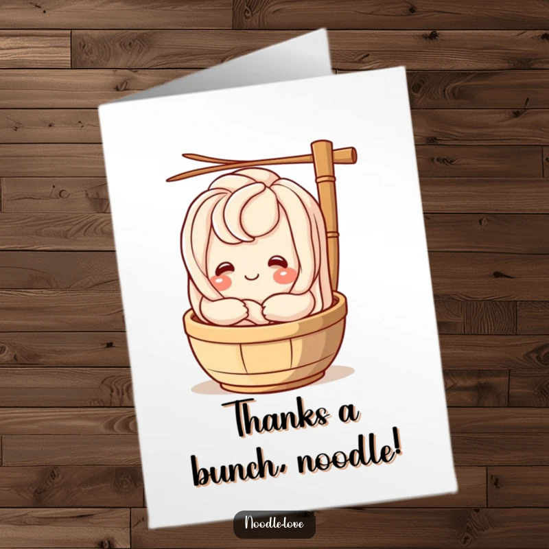 Funny Free Printable Thank You Card: Udon noodle character holding a steamer, expressing gratitude.