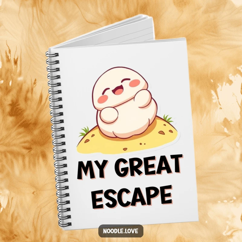 Funny Kawaii dumpling character rolling down a hill with delight, featured on a funny notebook cover.