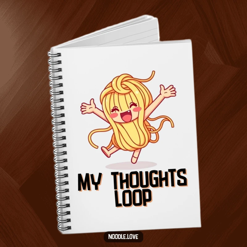 Funny Noodle Character Loop-de-Loop Notebook - Whimsical pasta design for note-taking, perfect funny gift.