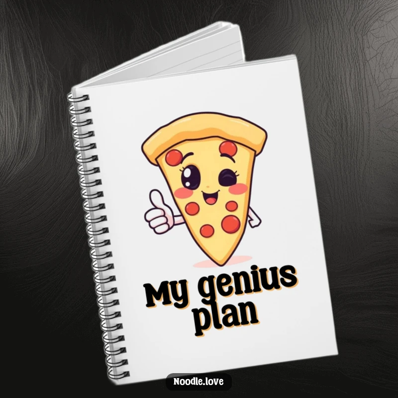 Funny pizza slice character notebook giving a thumbs up, ideal for capturing thoughts with a dose of cheesy humor and inspiration.