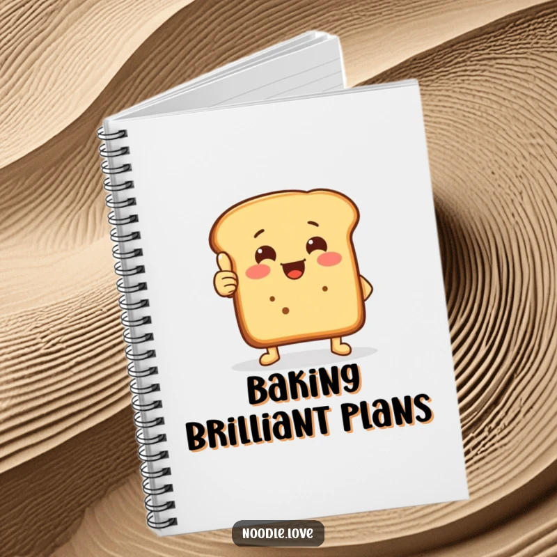 Funny thumbs-up bread notebook with a cheerful bread loaf on small feet offering a positive crusty thumbs-up.
