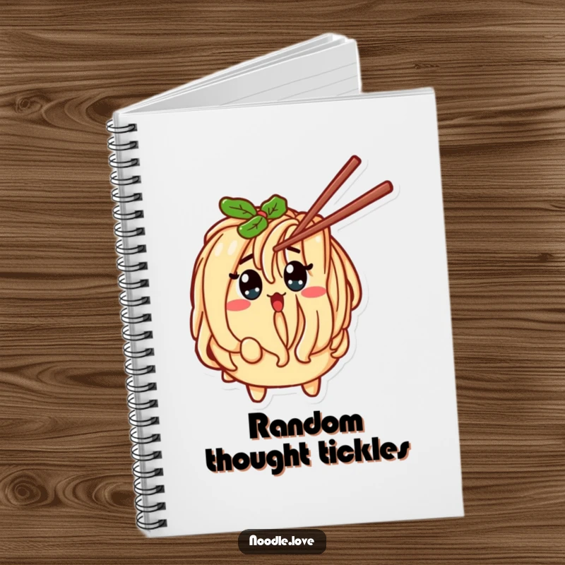 Funny Noodle Character Surprised by Tickling Chopstick Notebook - Comical pasta-themed journal for notes and ideas, funny gift.