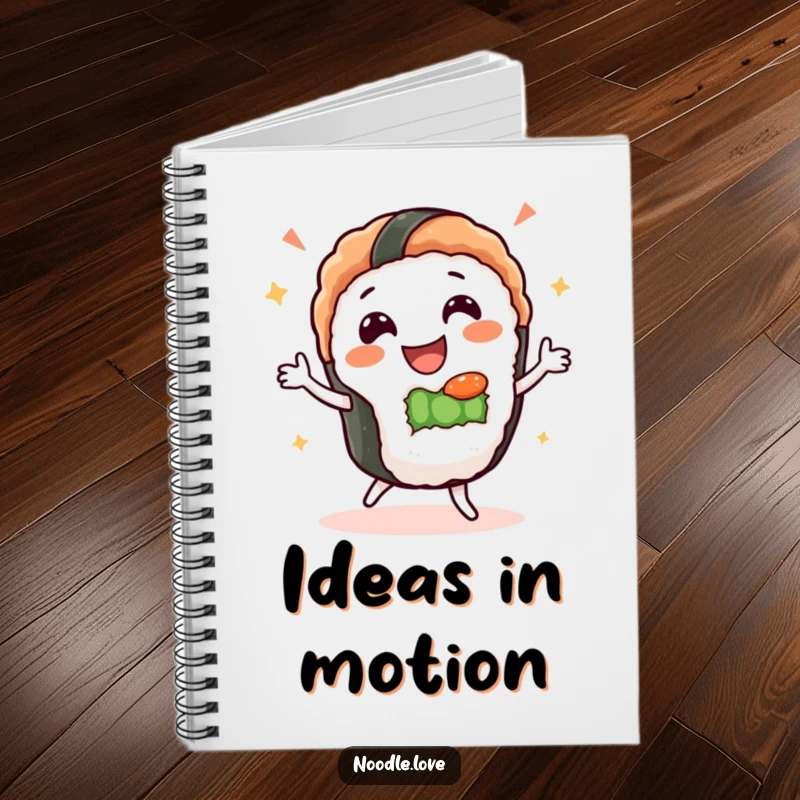 Funny Sushi Dance Notebook: Gleeful sushi character dances happily, ideal for writing notes with food-themed humor and energy.