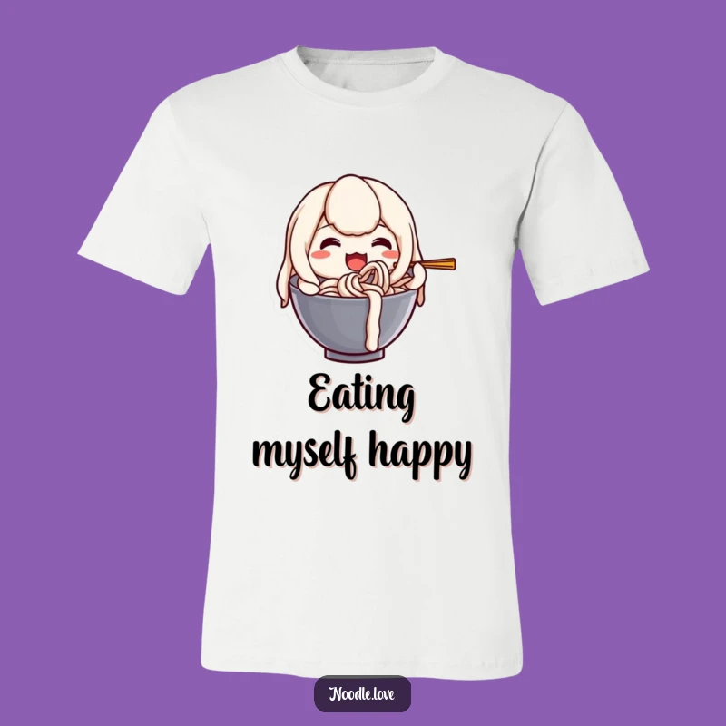 Funny Udon Noodle T-Shirt: Happy Self-Slurping Character, Novelty Gift