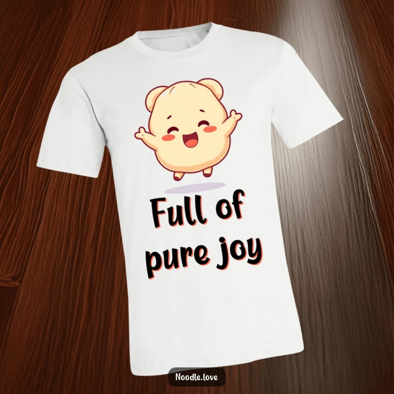 Funny Dumpling T-Shirt: A dumpling character bouncing with excitement, expressing pure joy and food enthusiasm, a great funny gift.
