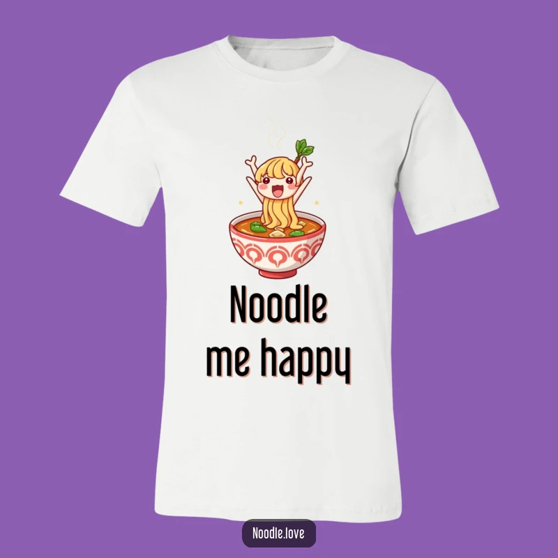 Funny Noodle Escape T-Shirt: Cute Character's Joyful Jump from Broth - Gift Idea