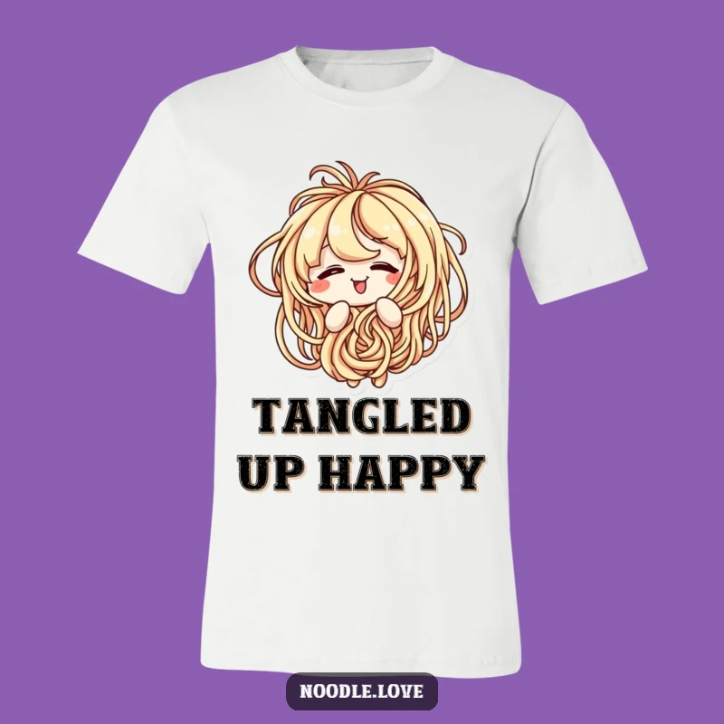 Funny Noodle T-Shirt: Amused Character Tangled in Strands, Great Humorous Gift