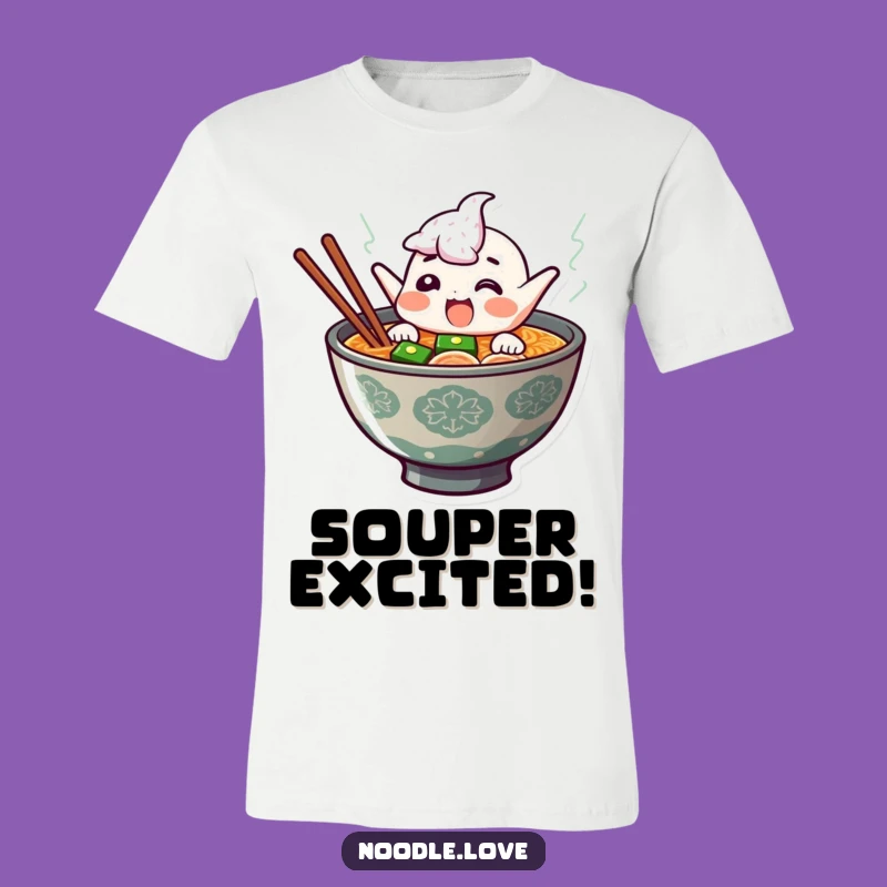 Funny Ramen T-Shirt: Giggling Noodle Character Leaping from Broth, Hilarious Wearable Art!