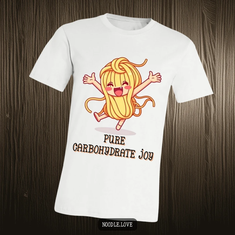 Funny Noodle Character Loop-de-Loop T-Shirt - Animated pasta character in a playful spin, delightful funny gift.