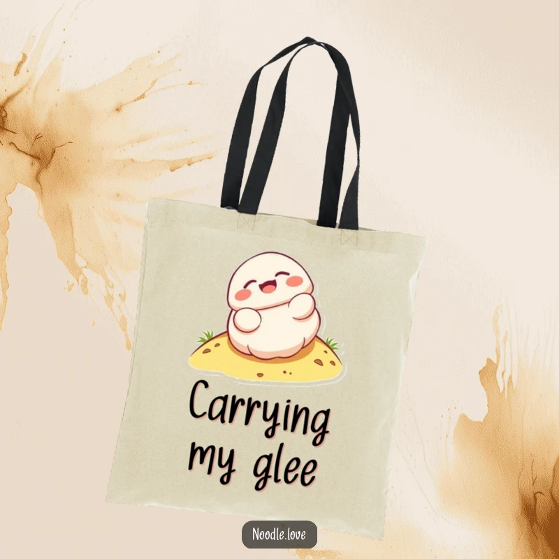 Funny Kawaii dumpling character giggling as it rolls down a hill, depicted on a practical tote bag.