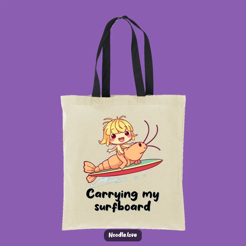 Funny Noodle Shrimp Surf Tote: Giggling Rider Bag Gift