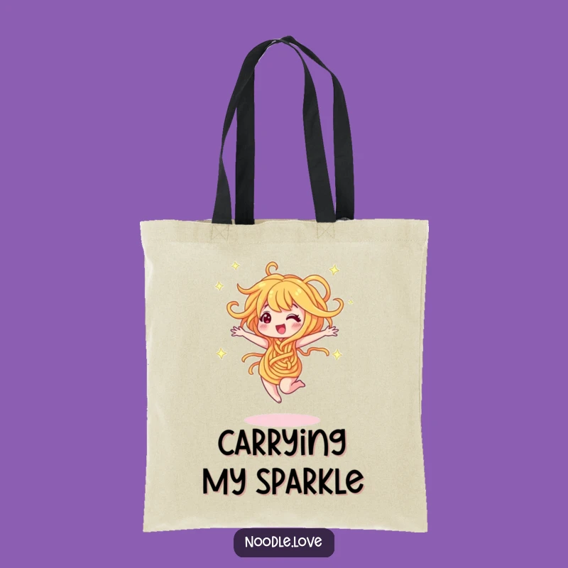 Funny Dancing Noodle Tote Bag - Humorous Character Sparkle Carry-All