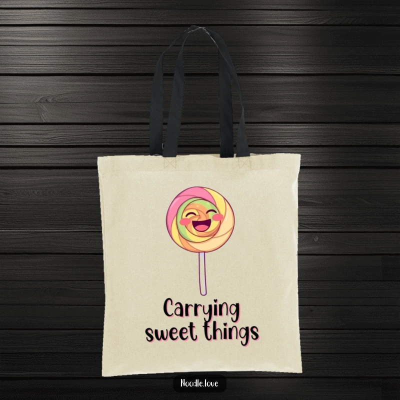 Funny Laughing Lollipop Tote Bag: A happy lollipop dances on its stick, a fun and funny gift.