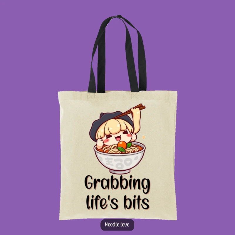 Funny Ramen Haul Tote Bag: Kawaii Character's Chopstick Grab - Useful Funny Gift
